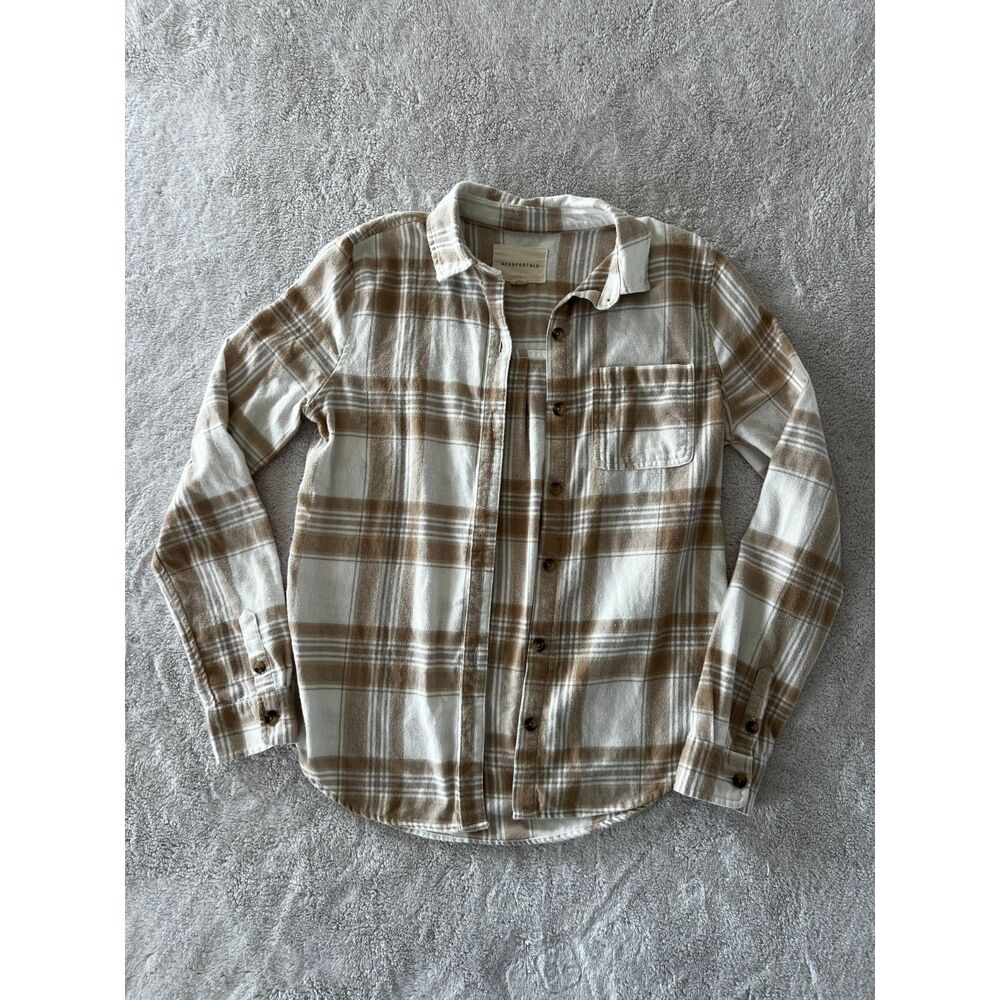 Aéropostale Plaid Flannel Shirt Jacket Shacket Tan Cream XS
